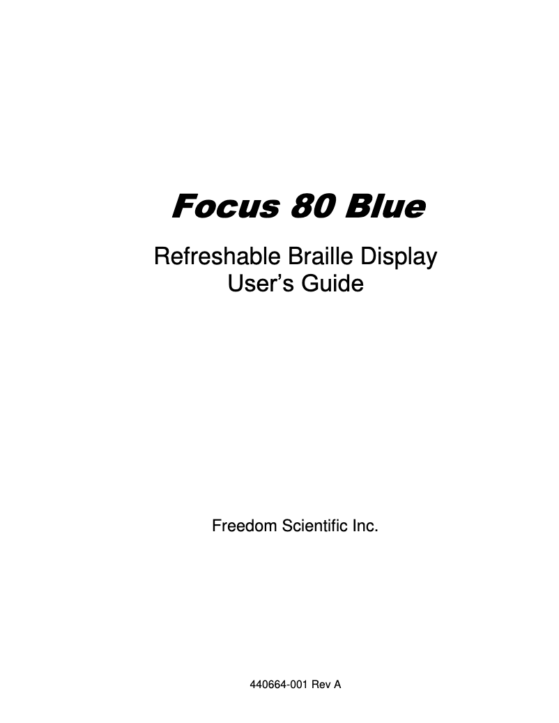 Page n°1 - Manuel utilisateur Freedom Scientific Focus 80 Blue