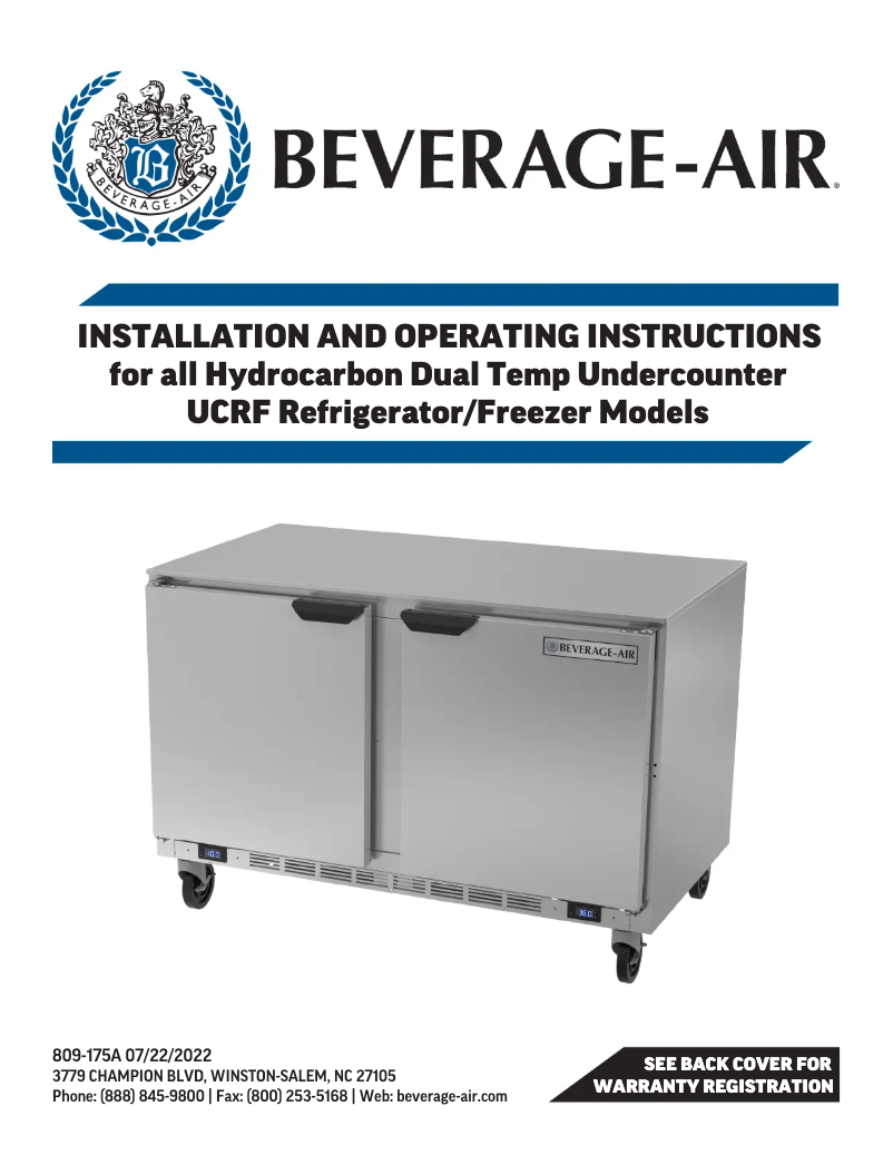 Page 1 de la notice Manuel utilisateur Beverage-Air UCRF48AHC-1-SA-A-104