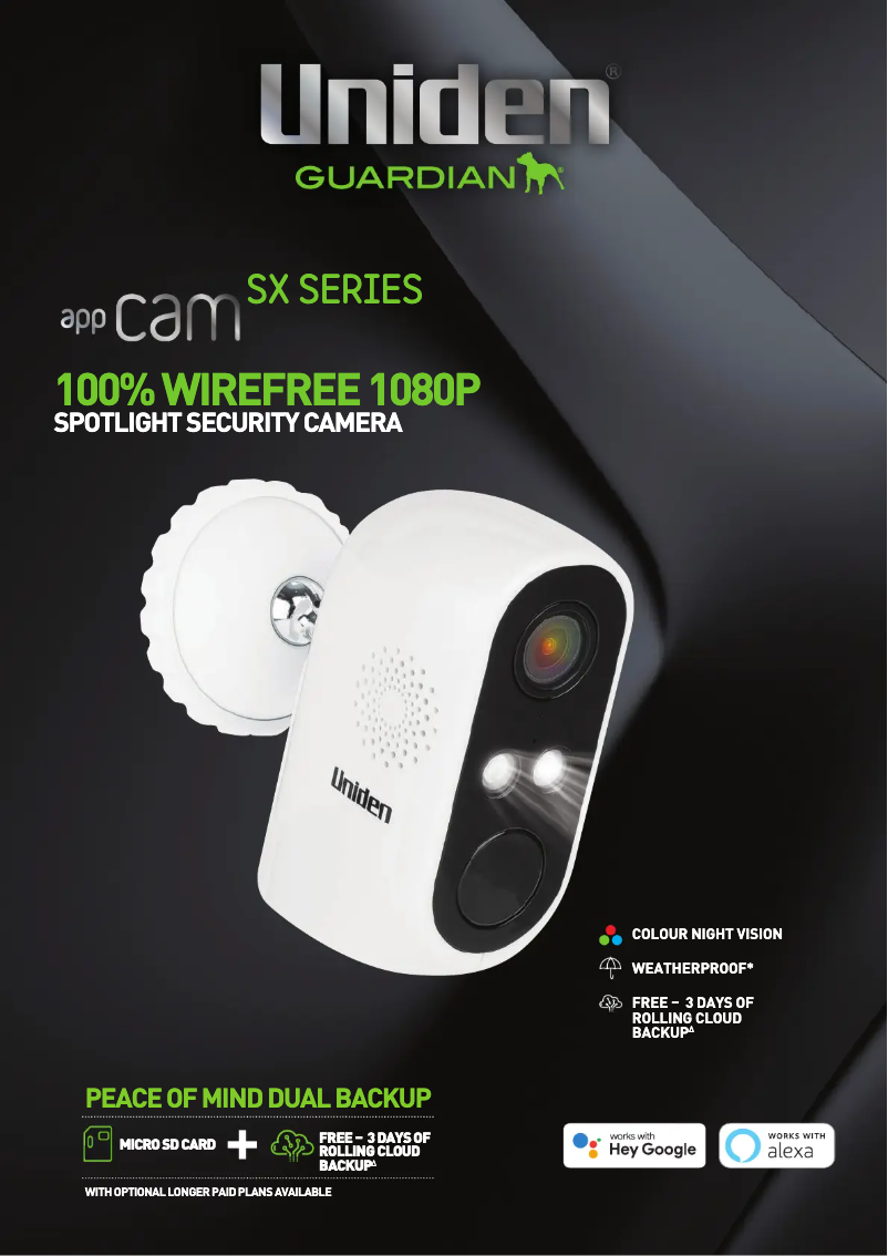 Page 1 de la notice Manuel utilisateur Uniden App Cam SX