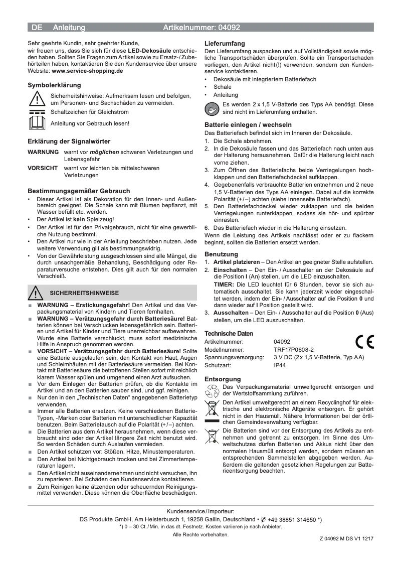 Page n°1 - Manuel utilisateur EasyMaxx 04092