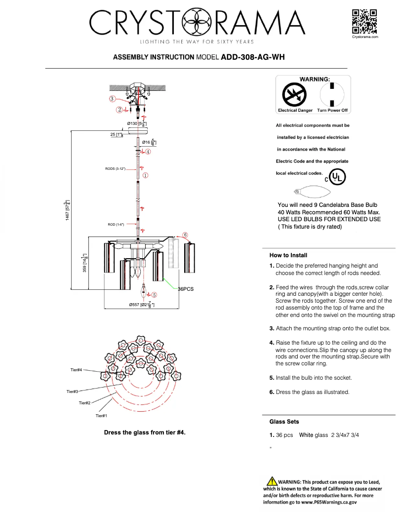 Page 1 de la notice Manuel utilisateur Crystorama Addis ADD-308-AG-WH