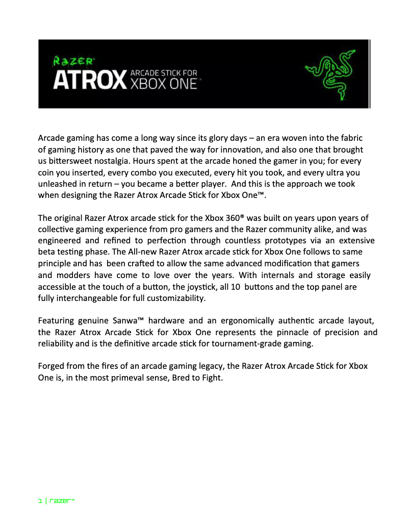 Page 1 de la notice Manuel utilisateur Razer Atrox for Xbox One