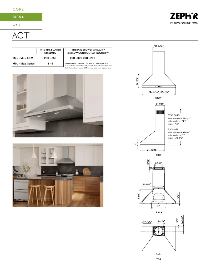 Page 1 de la notice Fiche technique Zephyr ZSI-E36DS