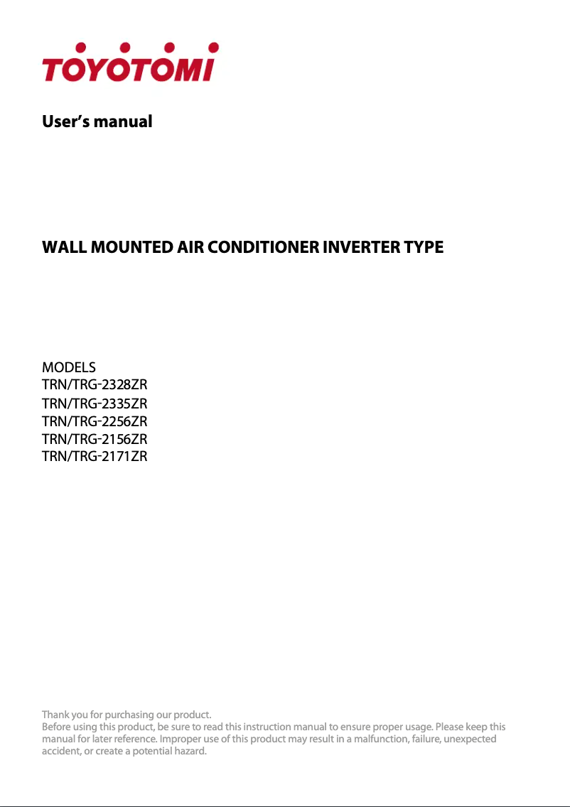 Page n°1 - Manuel utilisateur Toyotomi TRN/TRG-2328ZR
