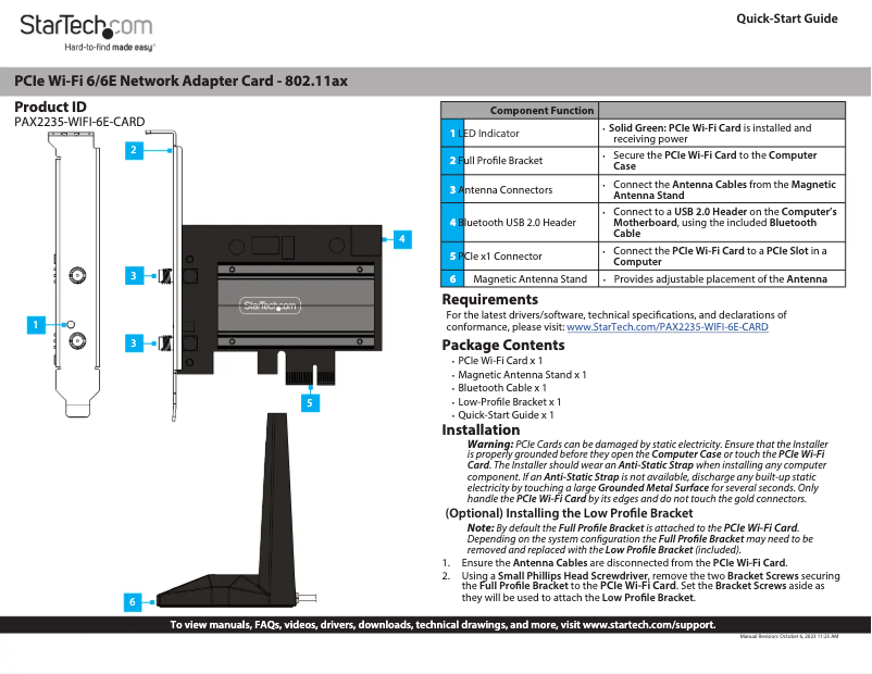 Page 1 de la notice Manuel utilisateur StarTech.com PAX2235-WIFI-6E-CARD