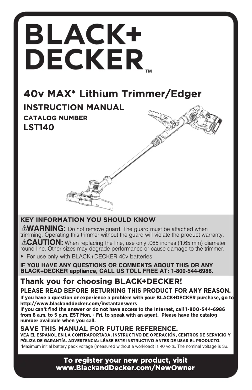 Page 1 de la notice Manuel utilisateur Black & Decker LST140C