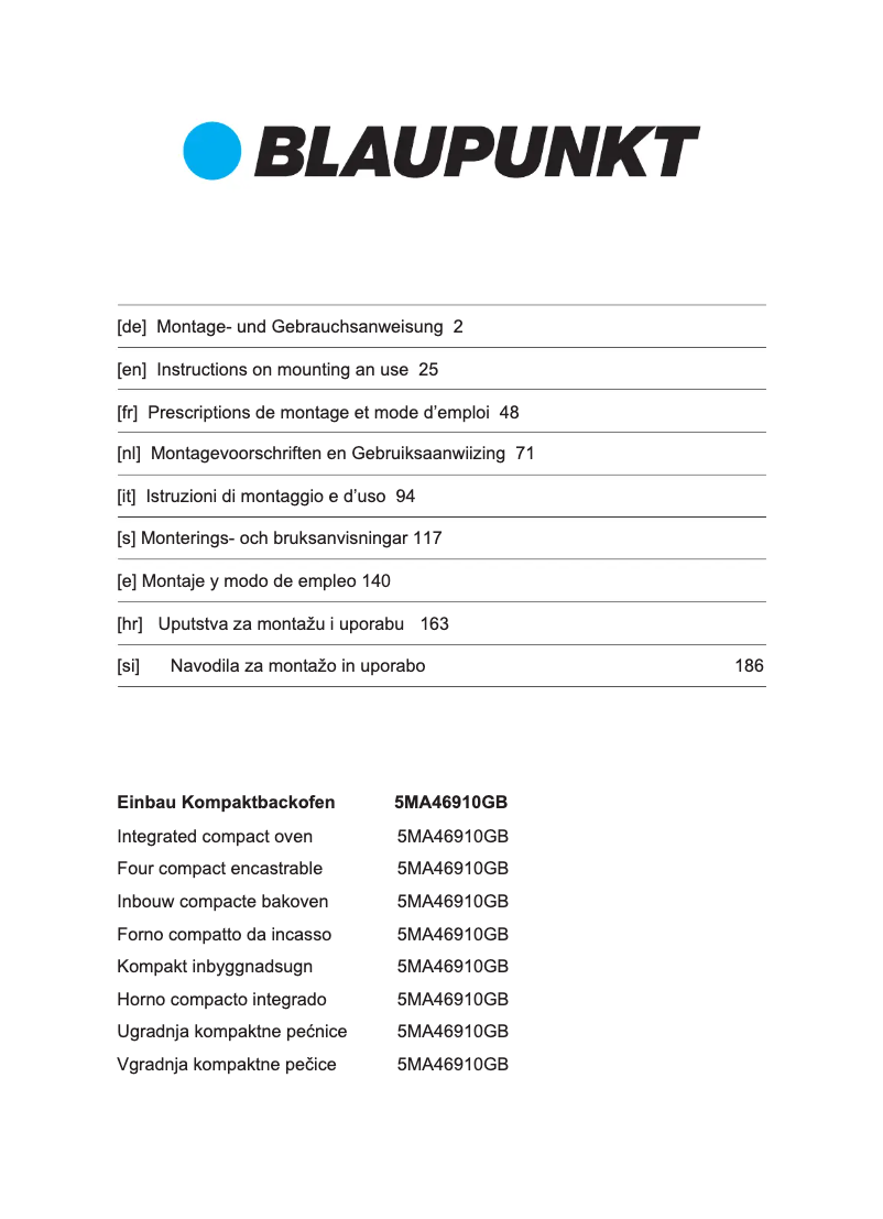 Página 1 del manual Manual de usuario Blaupunkt 5MA46910GB