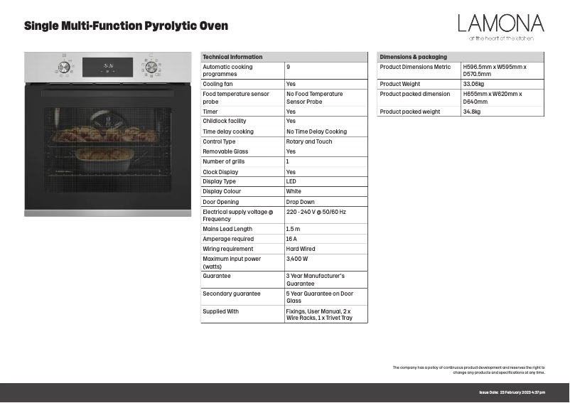 Page n°1 - Fiche technique Lamona LAM3710