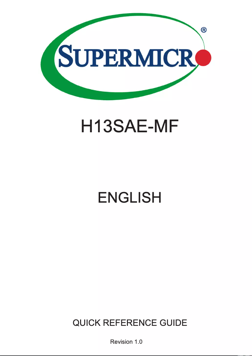 Page 1 de la notice Guide de démarrage rapide Supermicro H13SAE-MF