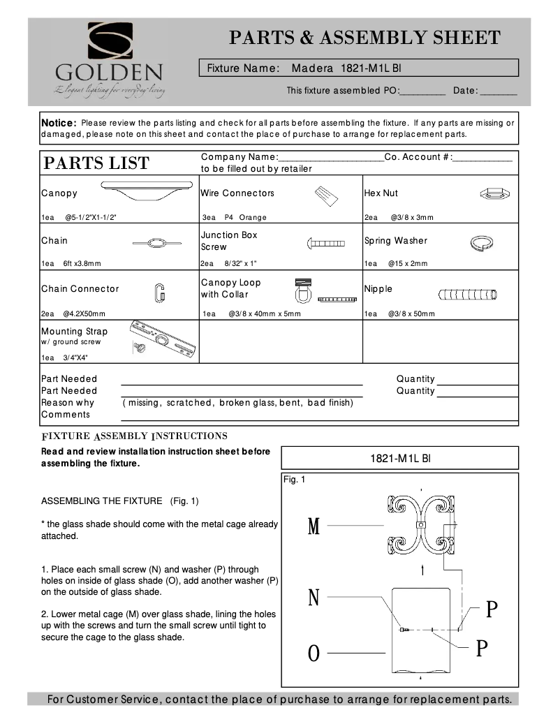 Page n°1 - Manuel utilisateur Golden Lighting Madera 1821-M1L BI