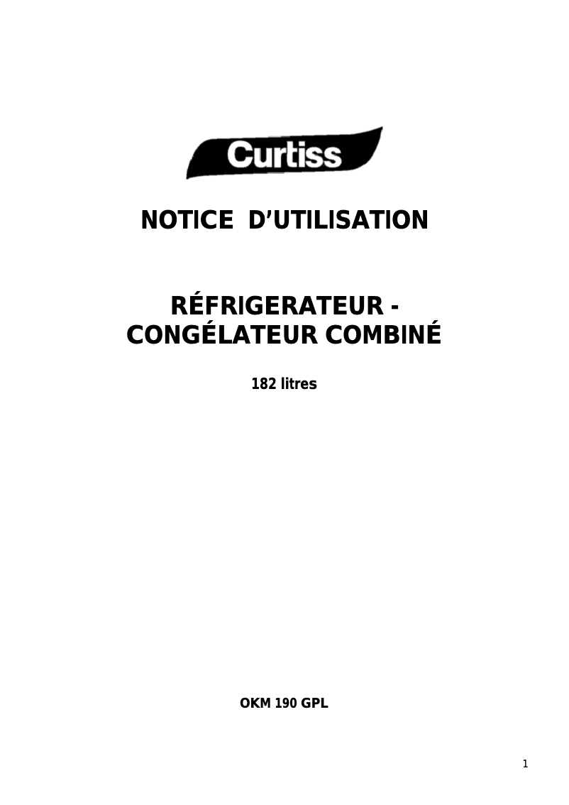 Page n°1 - Manuel utilisateur Curtiss OKM 190 GPL