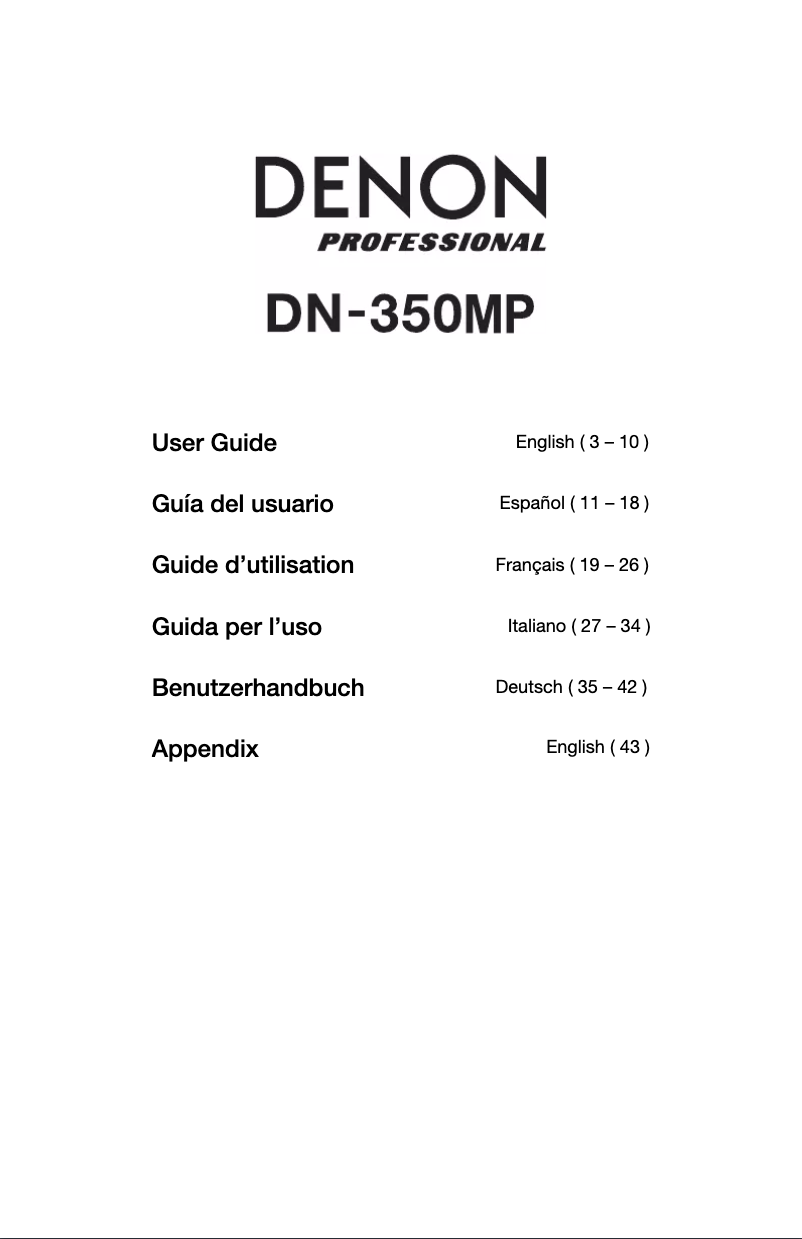 Page 1 de la notice Manuel utilisateur Denon DN-350MP