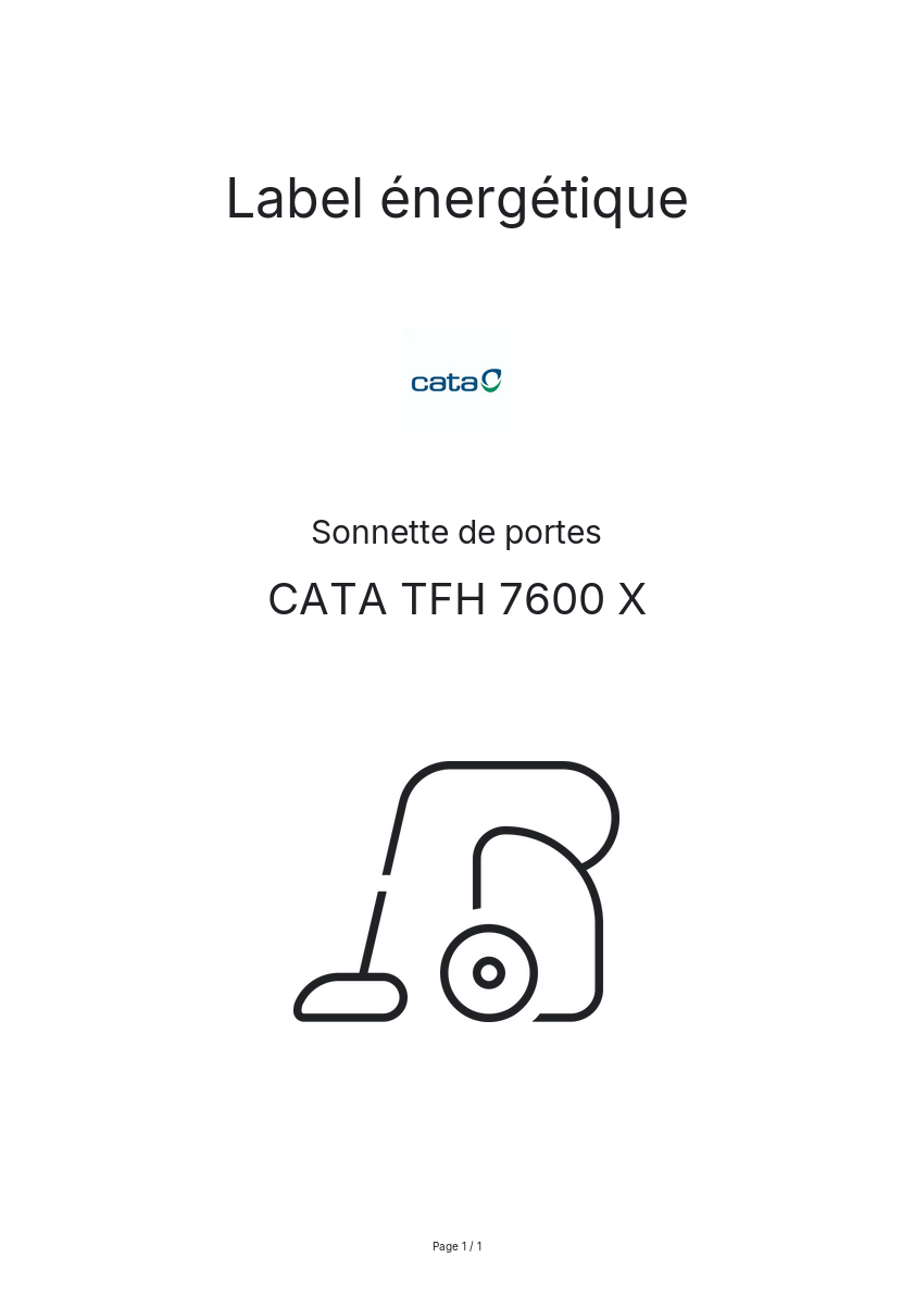 Page n°1 - Label énergétique CATA TFH 7600 X