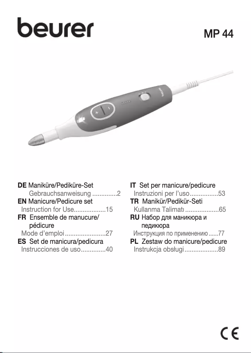 Page 1 de la notice Manuel utilisateur Beurer MP 44