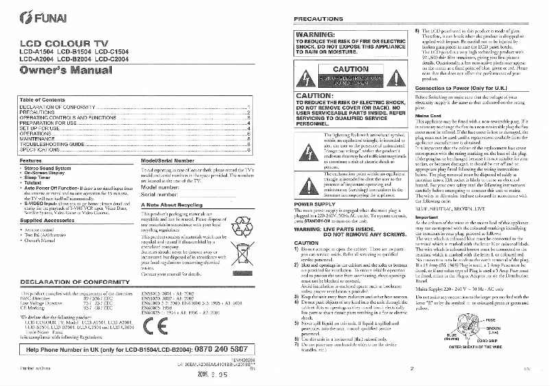 Page 1 de la notice Manuel utilisateur Funai LCD-B2004