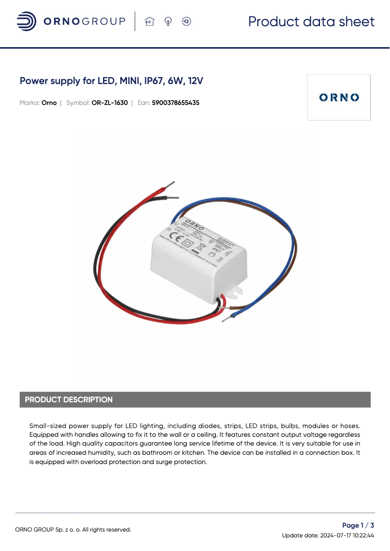 Page 1 de la notice Manuel utilisateur ORNO OR-ZL-1630