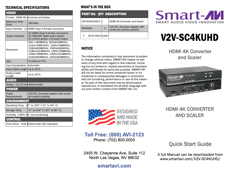 Página 1 del manual Guía de inicio rápido Smart-AVI V2v-sc4kuhd