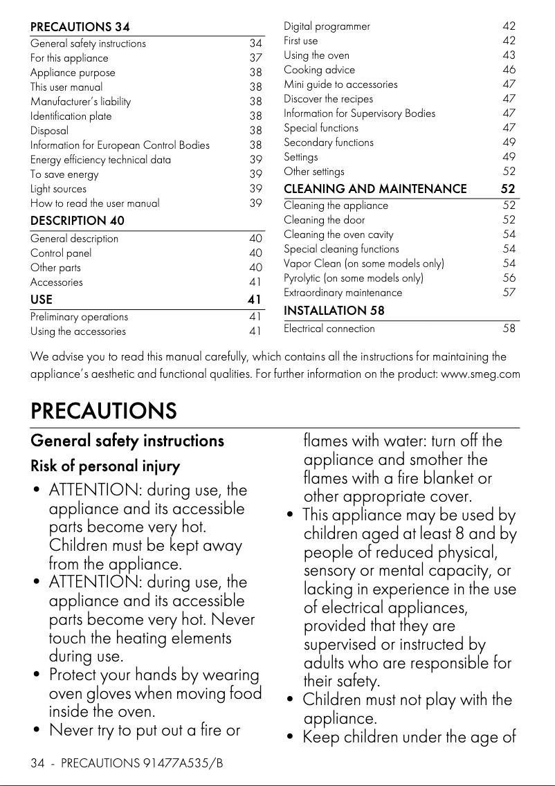 Page 1 de la notice Manuel utilisateur Smeg SF7302TX