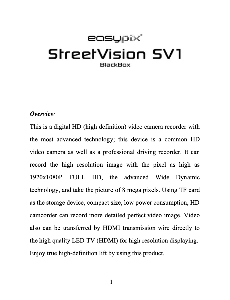 Página 1 del manual Manual de usuario Easypix StreetVision SV1