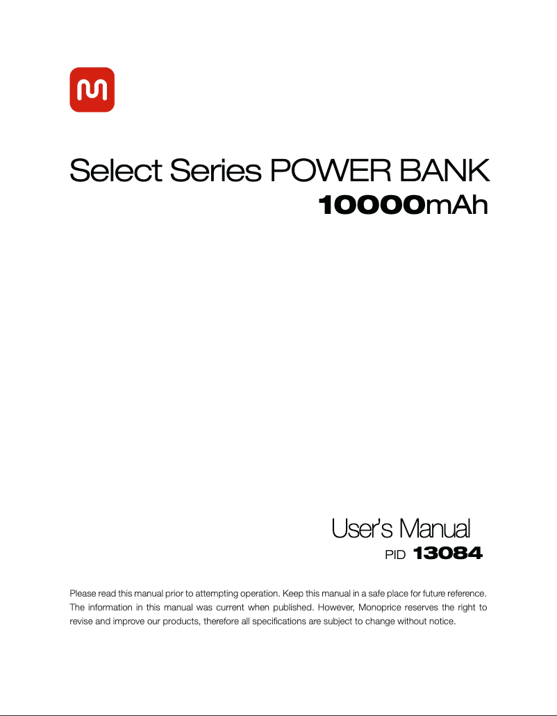 Page 1 de la notice Manuel utilisateur Monoprice PID 13084