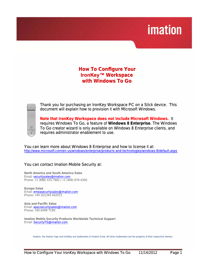 Page 1 de la notice Manuel utilisateur Ironkey Workspace W300