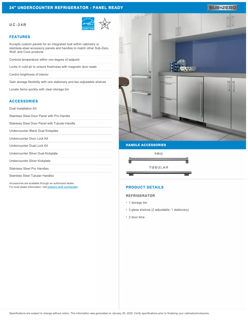 Page n°1 - Manuel utilisateur Sub-Zero UC-24R-LH