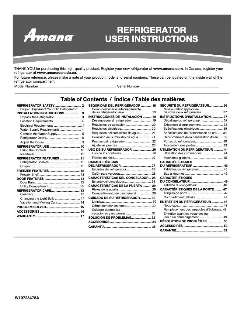 Page n°1 - Manuel utilisateur Amana ART318FFD