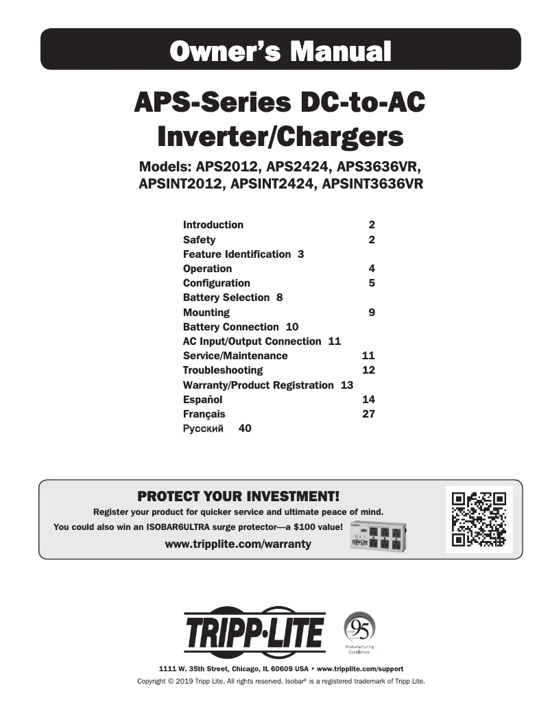 Page 1 de la notice Manuel utilisateur Tripp Lite APS INT2424