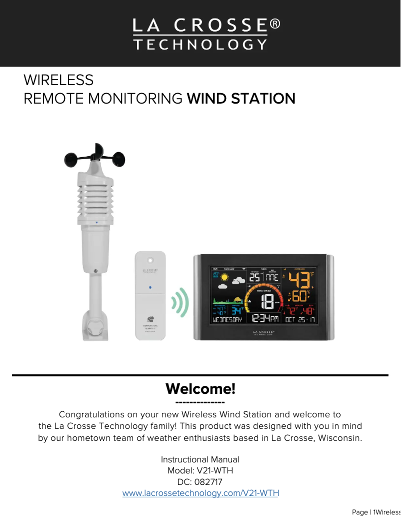 Page 1 de la notice Manuel utilisateur La Crosse Technology V21-WTH
