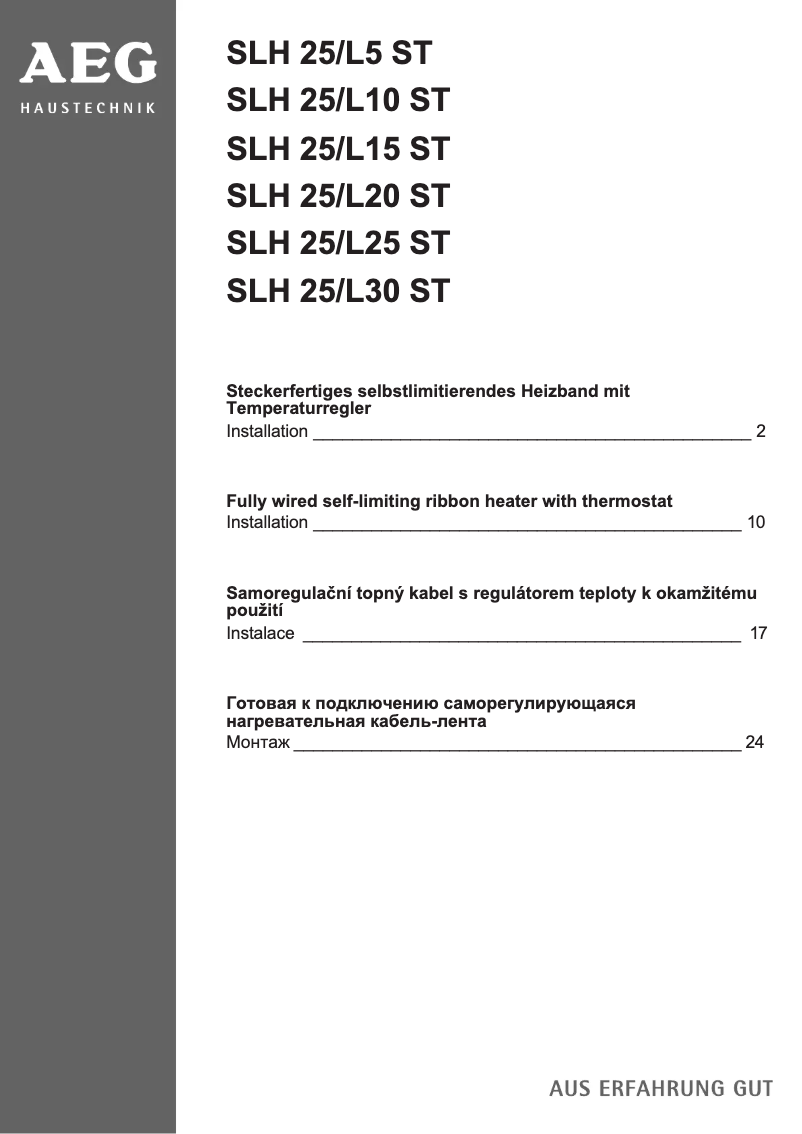 Page n°1 - Manuel utilisateur AEG SLH 25/L25 ST