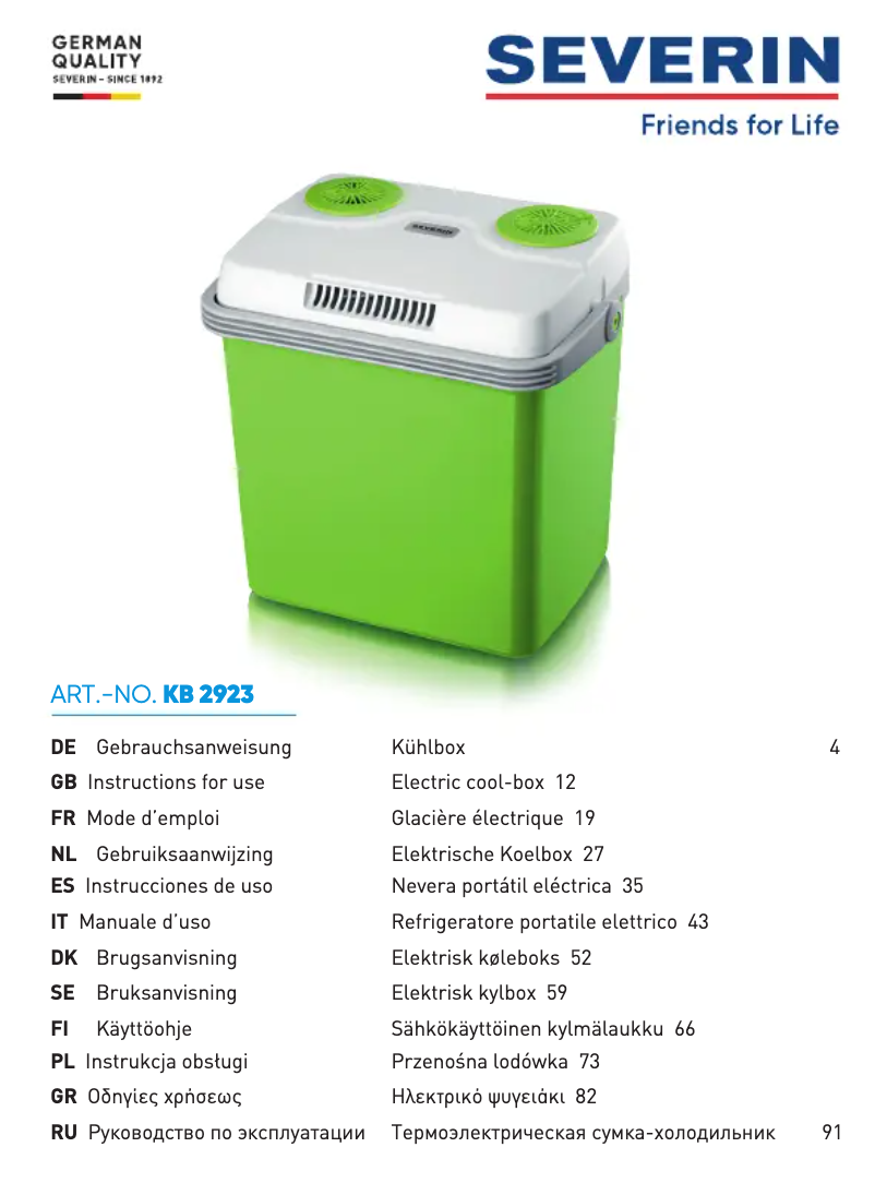 Page 1 de la notice Manuel utilisateur Severin KB 2923