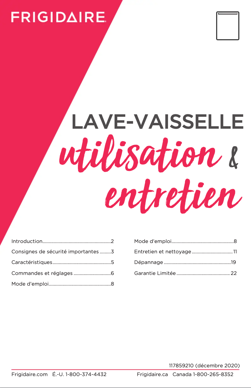 Page 1 de la notice Manuel utilisateur Frigidaire FGID2476SW