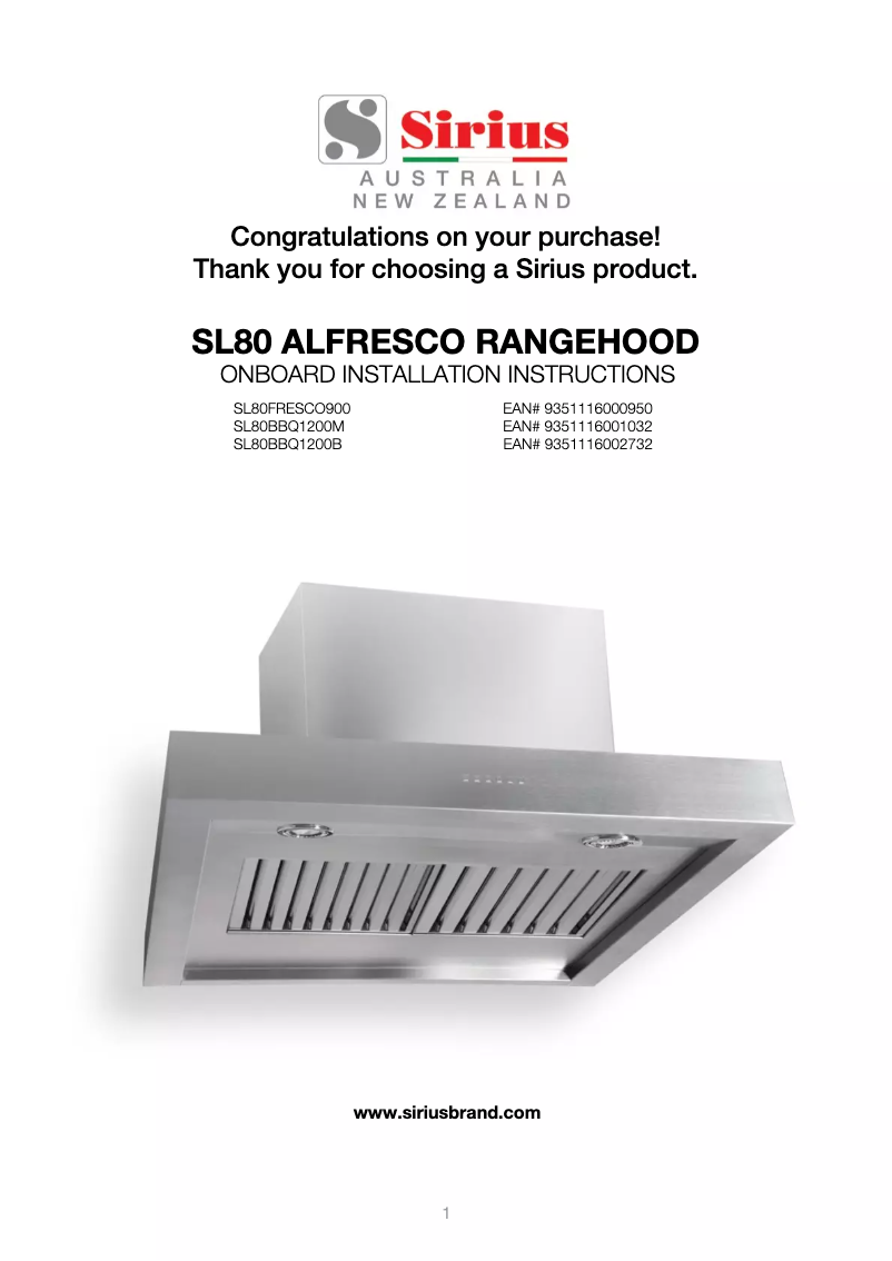 Page n°1 - Manuel utilisateur Sirius SL80 Fresco 900