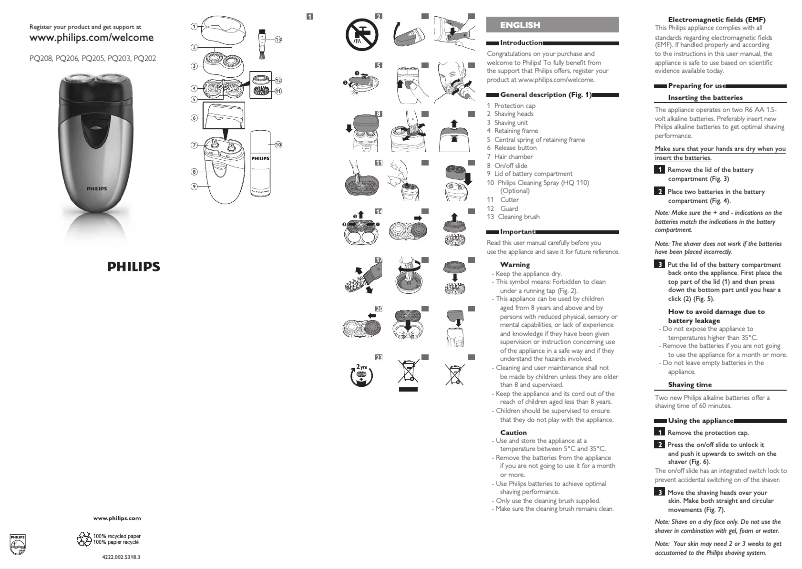 Page 1 de la notice Manuel utilisateur Philips PQ208