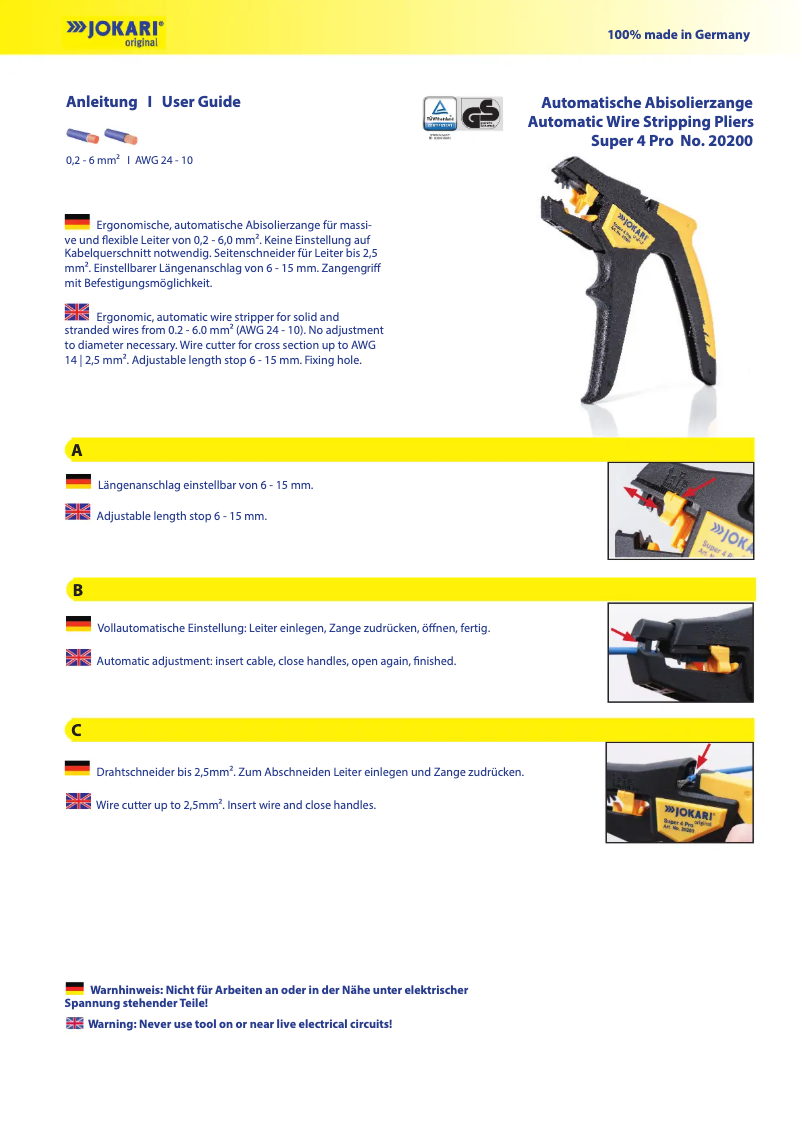 Page 1 de la notice Manuel utilisateur Jokari JOK20200