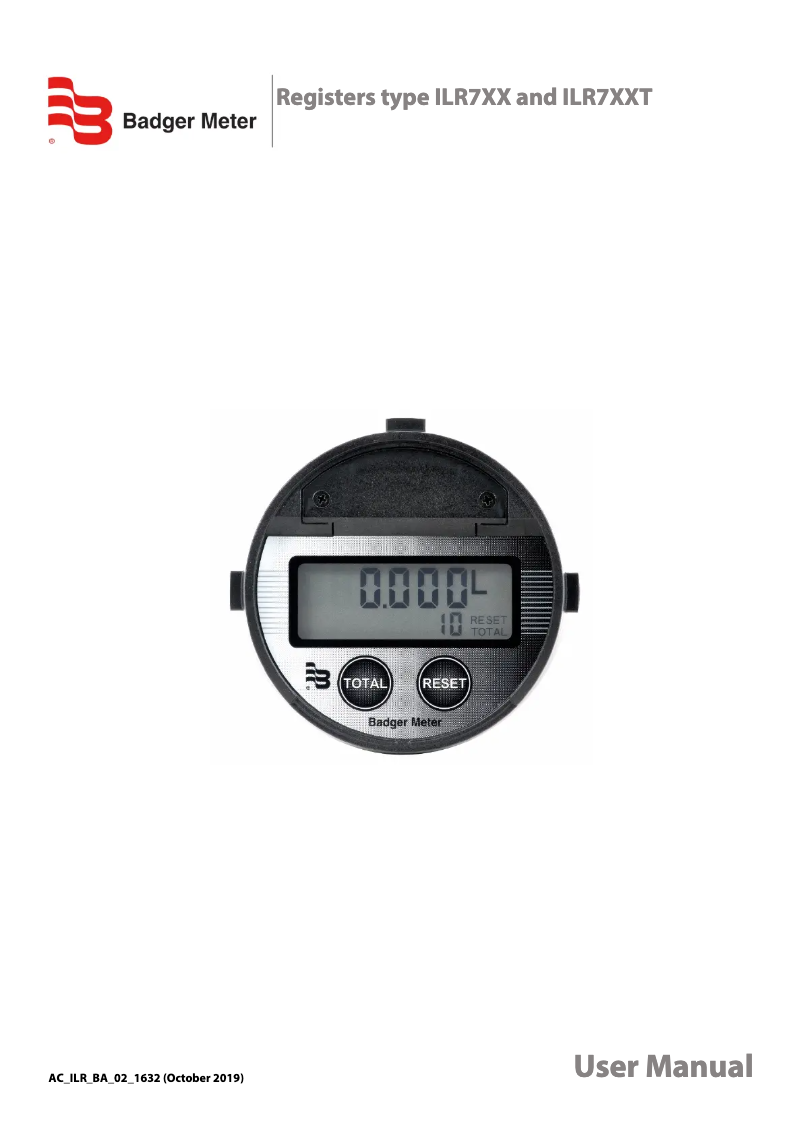 Page 1 de la notice Manuel utilisateur Badger Meter ILR750T