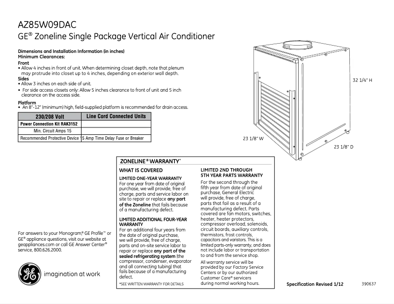 Page n°1 - Fiche technique GE AZ85W09DAC