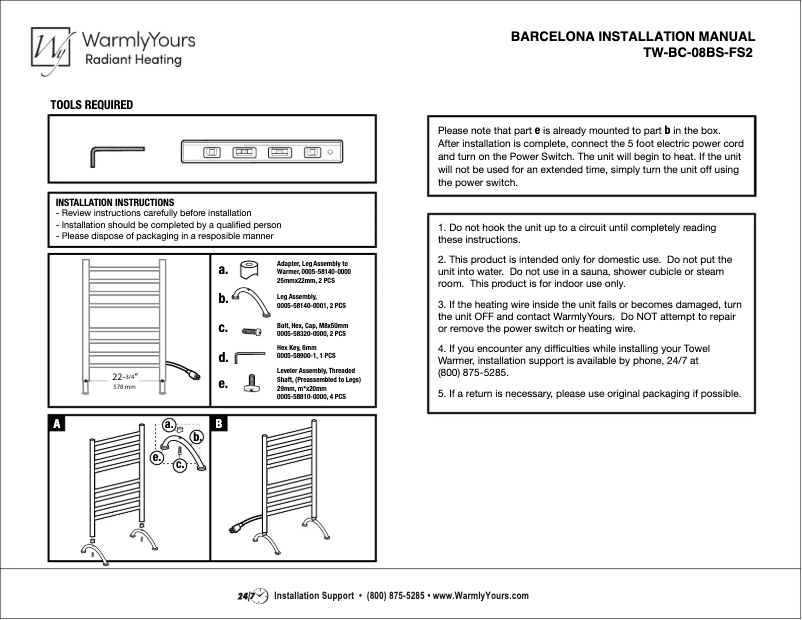 Page 1 de la notice Manuel utilisateur WarmlyYours Barcelona TW-BC-08BS-FS2