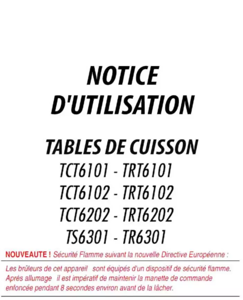 Page n°1 - Manuel utilisateur California TCT6103GFCA