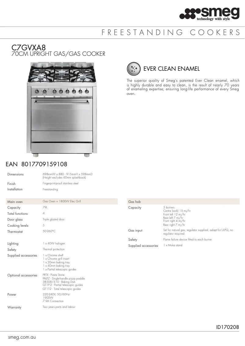 Página 1 del manual Ficha técnica Smeg C7GVXA8