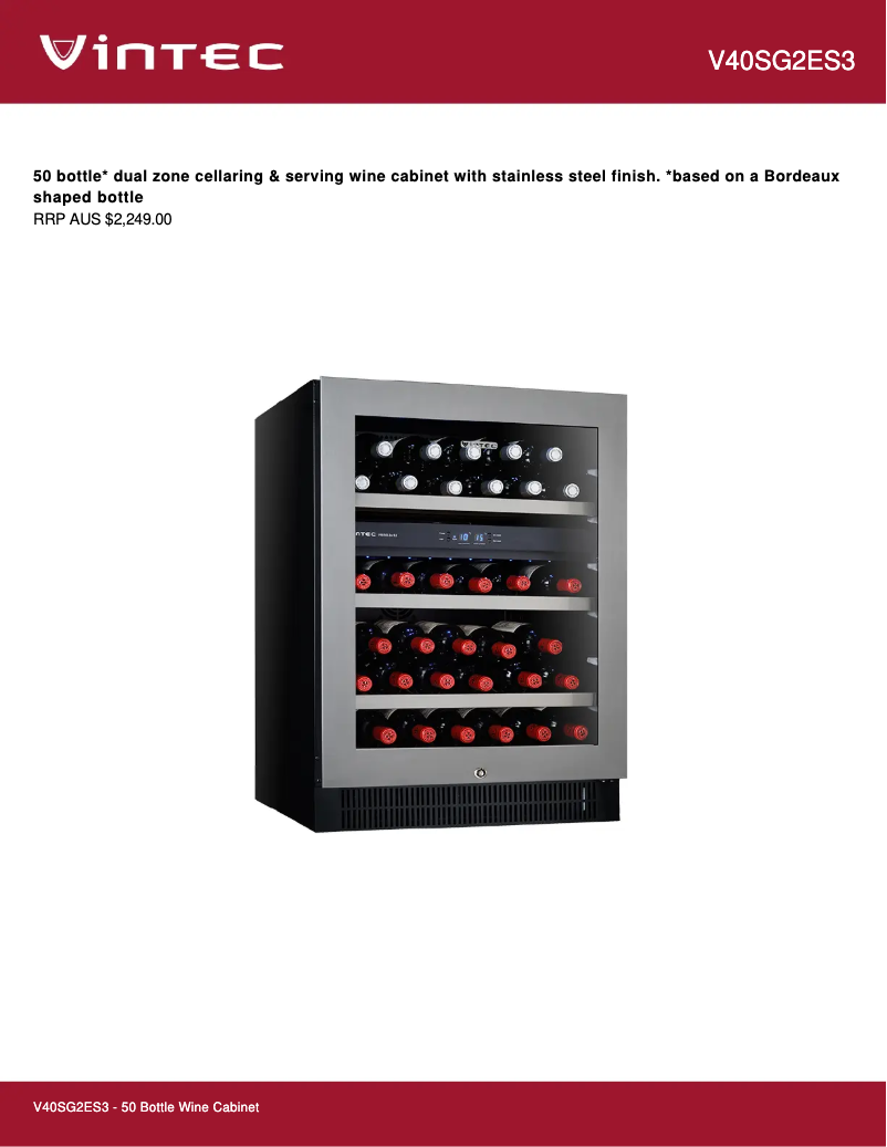 Page 1 de la notice Fiche technique Vintec V40SG2ES3
