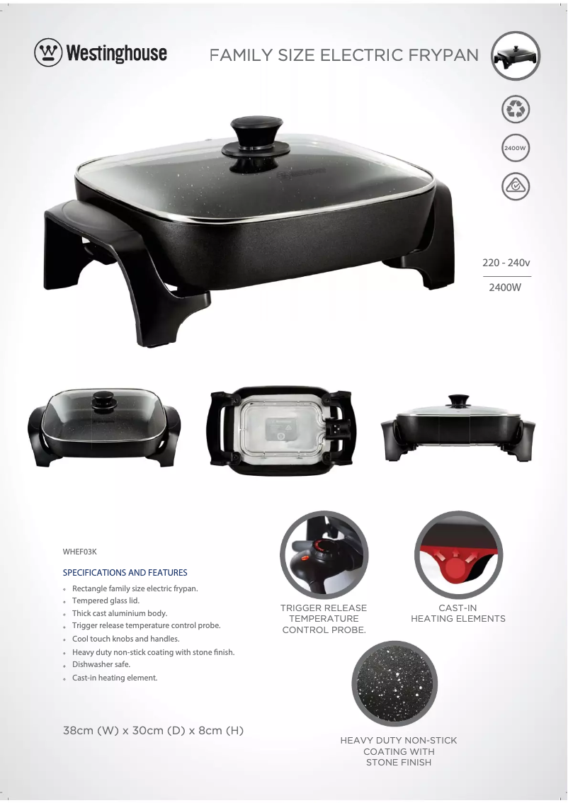 Page 1 de la notice Fiche technique Westinghouse WHEF03K