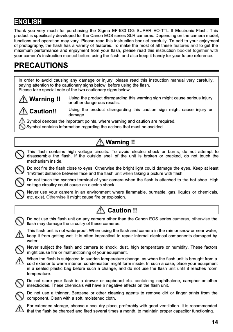 Page 1 de la notice Manuel utilisateur Sigma EF-530 DG ST Super (Canon)