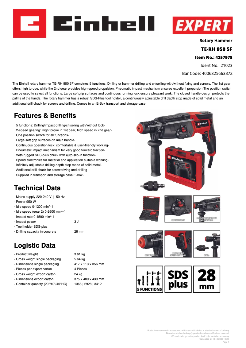 Image de la première page du manuel de l'appareil TE-RH 950 5F