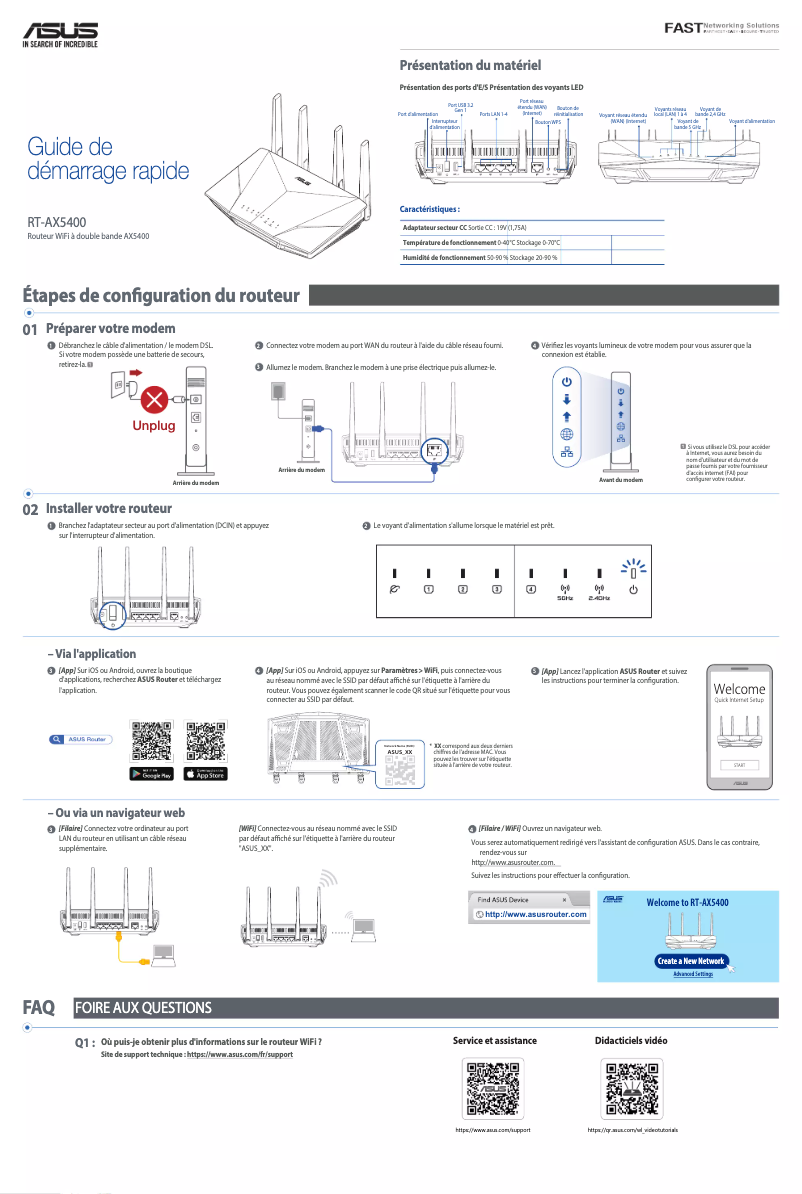 Page 1 de la notice Guide de démarrage rapide Asus RT-AX5400