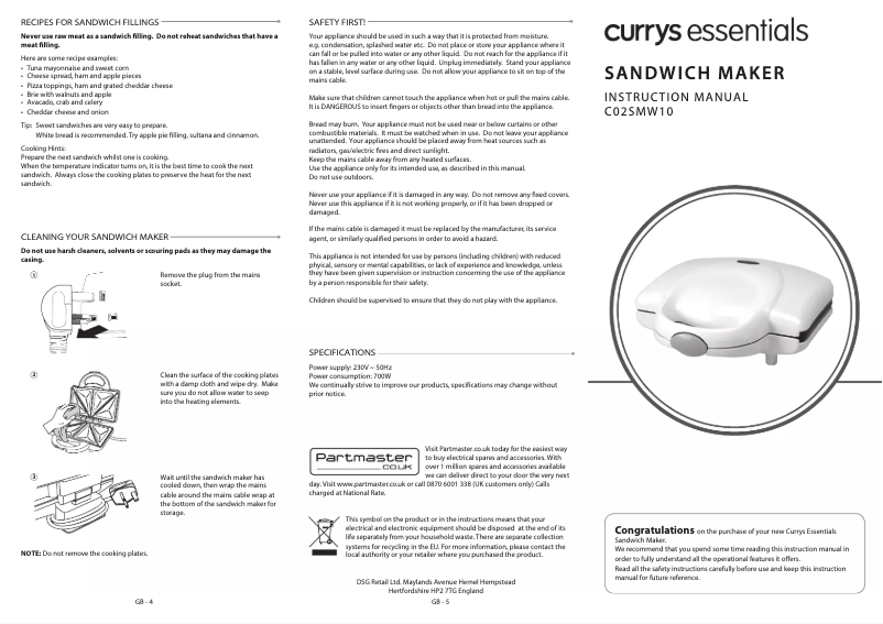 Page n°1 - Manuel utilisateur Currys Essentials C02SMW10