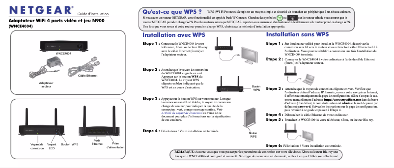 Page 1 de la notice Guide d'installation Netgear WNCE4004