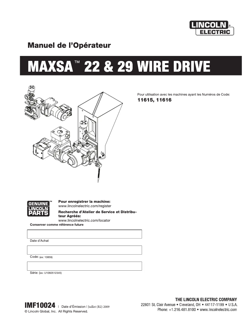 Page n°1 - Manuel utilisateur Lincoln Electric MAXsa 22