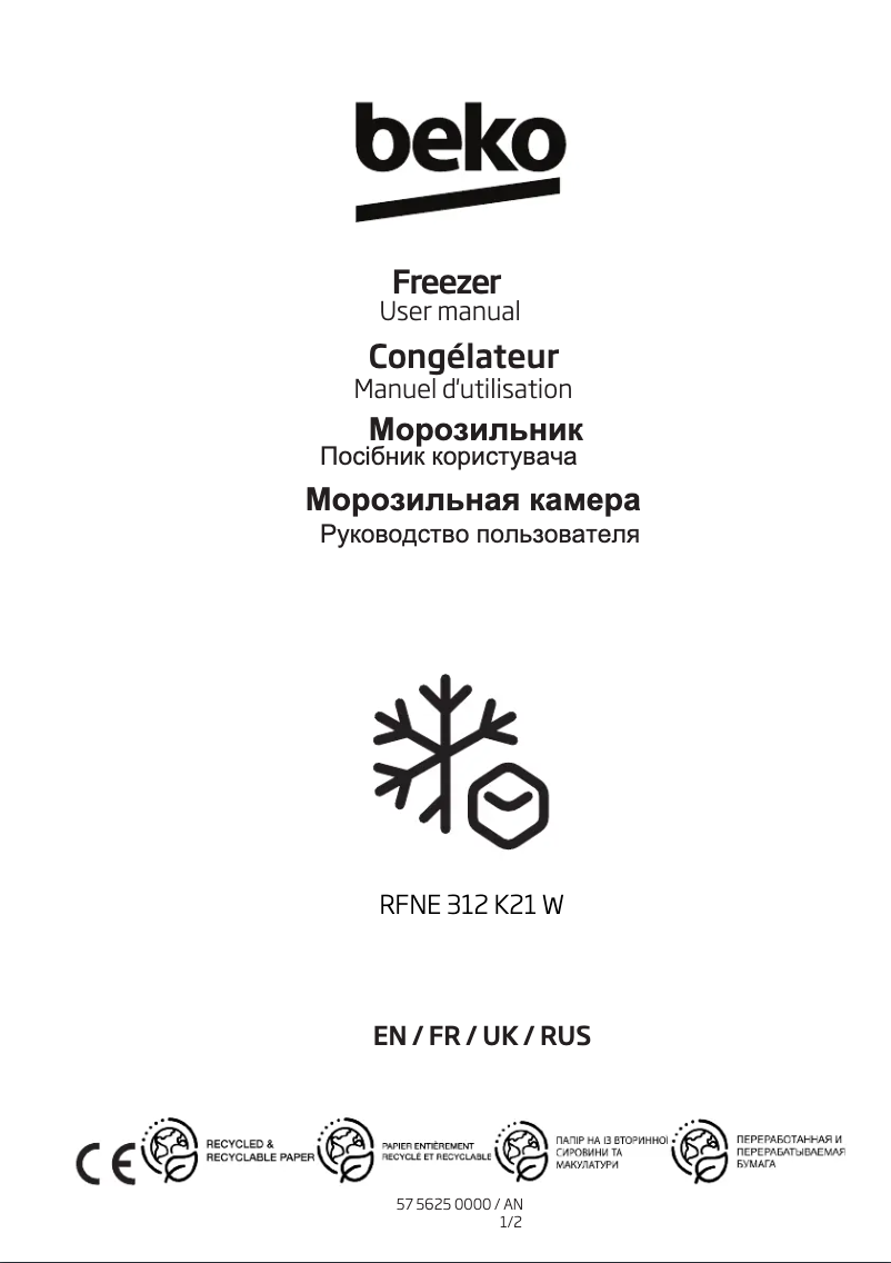 Page n°1 - Manuel utilisateur Beko RFNE 312 K21W