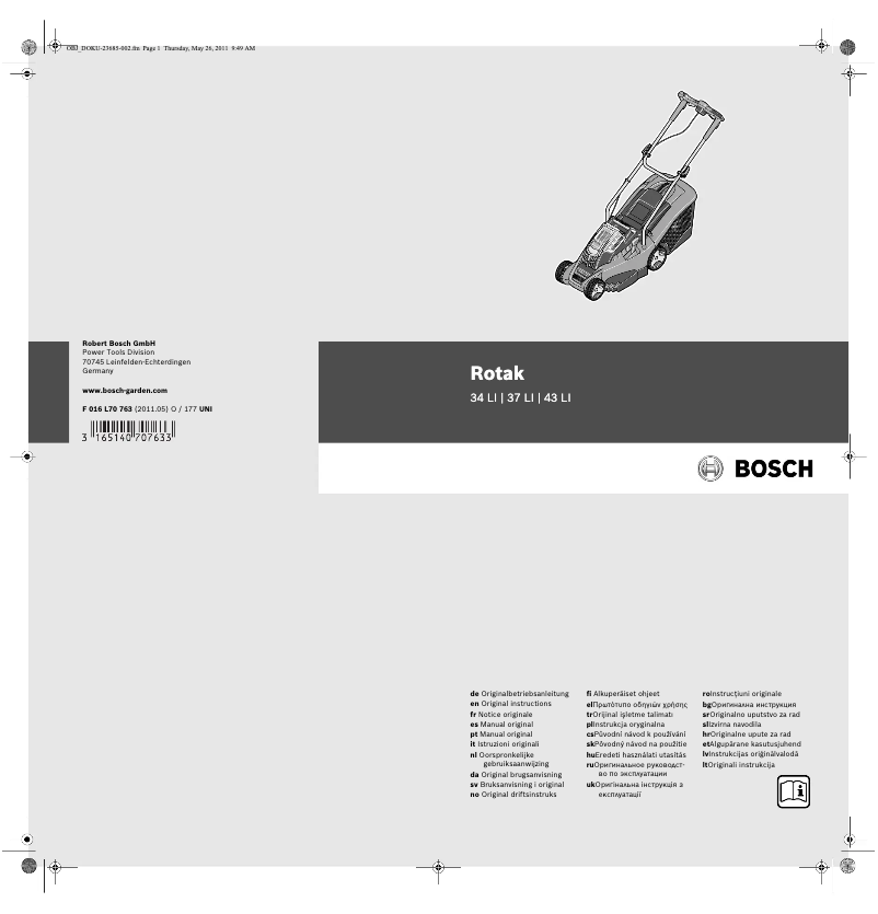 Page 1 de la notice Manuel utilisateur Bosch Rotak 34 LI